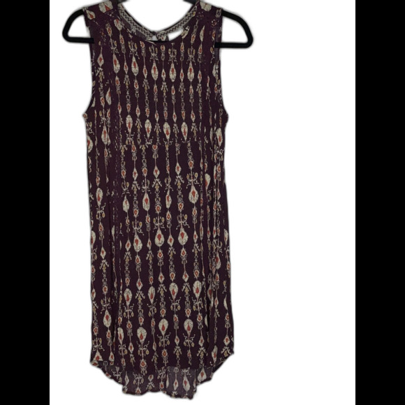 Knox Rose Mini Dress Women's Size M Rayon Burgandy Sleeveless Button up  Boho - Picture 2 of 11